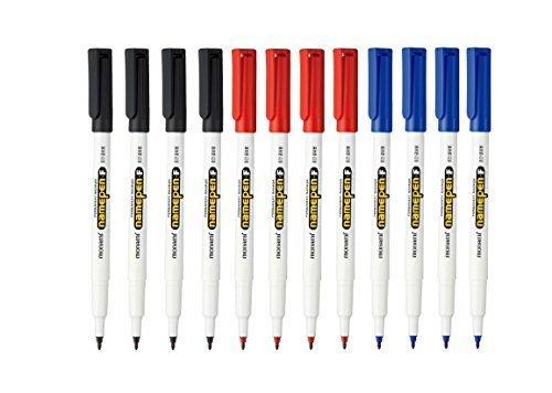 Monami Name Pen F Medium Point Permanent Marker Oil-based Pen Red,blue,black Mixed (Pack of 12