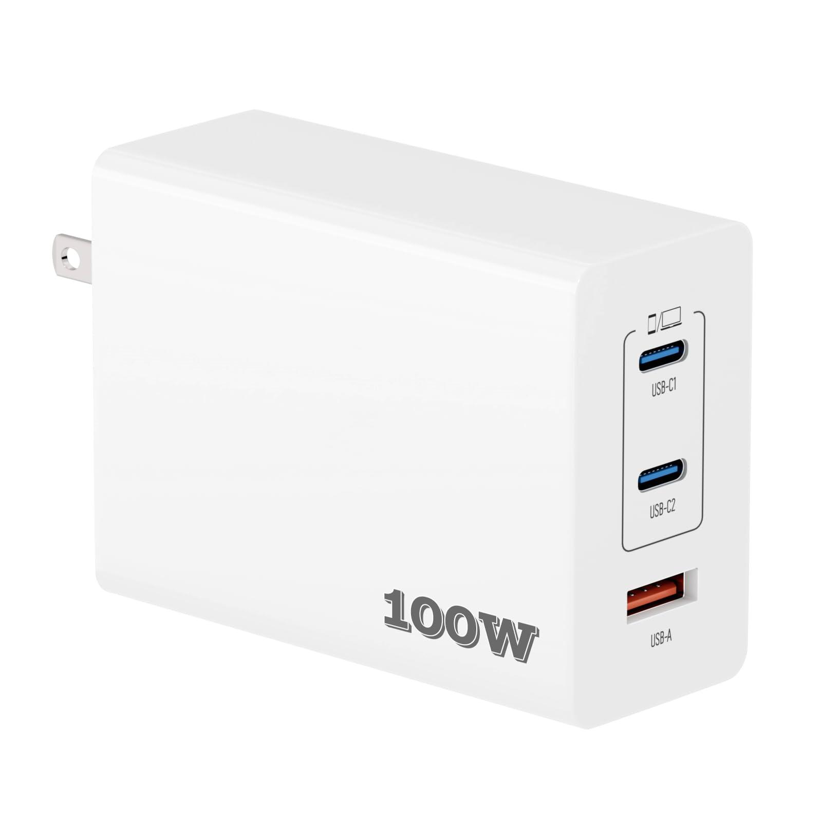 100W USB C Charger, 3 Ports GaN Fast Charger Block,Compact Fast Wall Charger for i-Phone