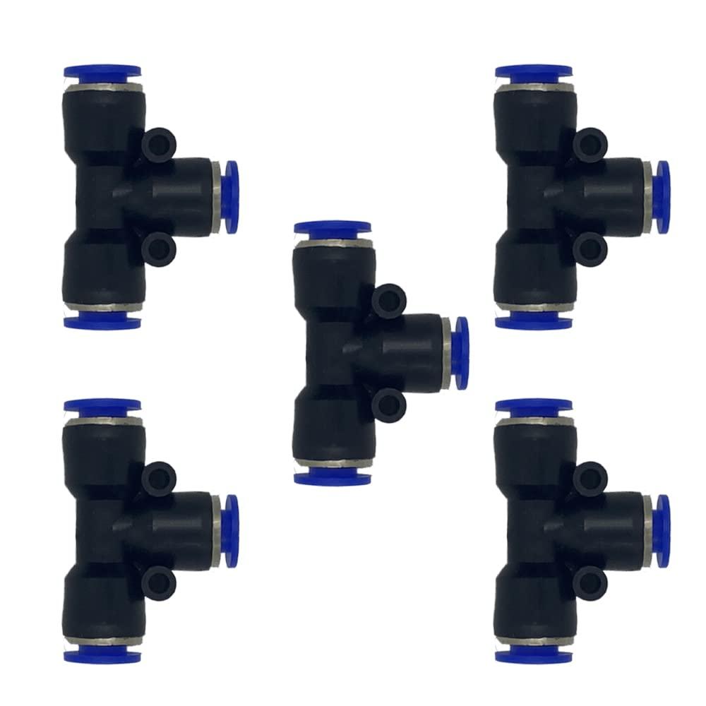 5 Pcs 8mm x 8mm x 8mm Pneumatic T Shaped 3 Way Tube Reducer Connector,Quick Push to Connect