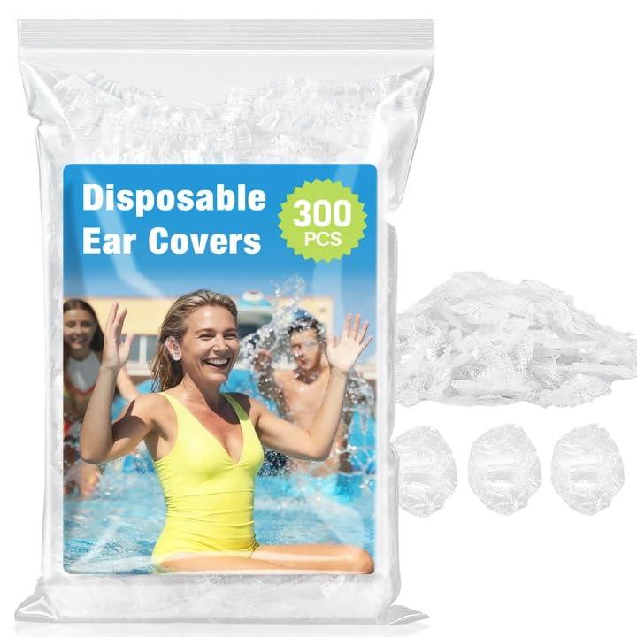 MAQIHAN 300 Pack Disposable Ear Covers Waterproof- Plastic Ear Shower Covers,Waterproof