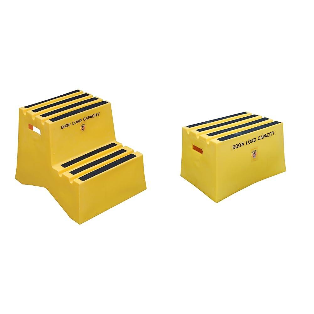 Vestil VST-2-Y Polyethylene Step Stool, 2 Step, Yellow and VST-1-Y Polyethylene Step Stool, 1