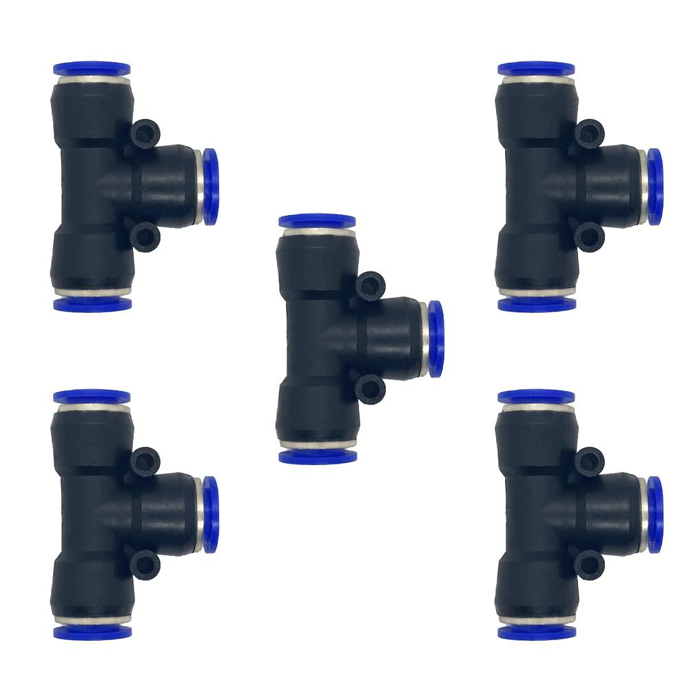 5 Pcs 12mm x 12mm x 12mm Pneumatic T Shaped 3 Way Tube Reducer Connector,Quick Push to Connect