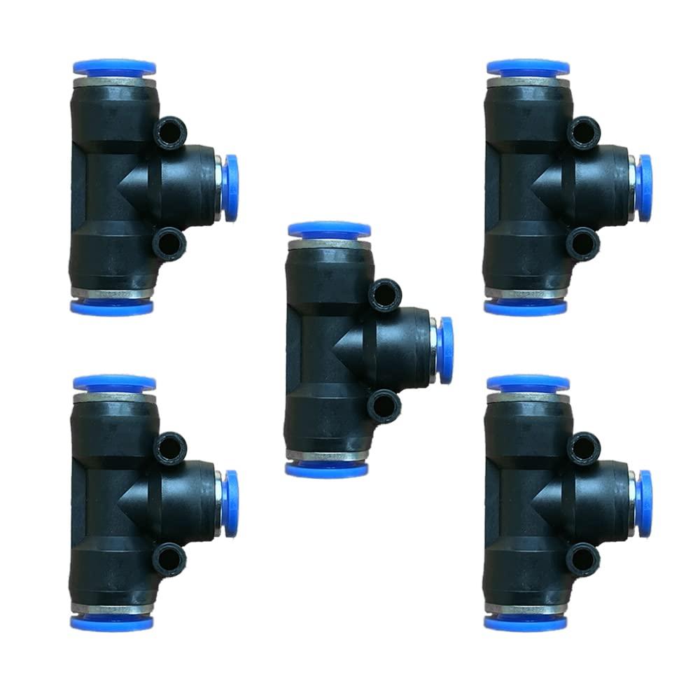 5 Pcs 10mm x 8mm x 10mm Pneumatic T Shaped 3 Way Tube Reducer Connector,Quick Push to Connect