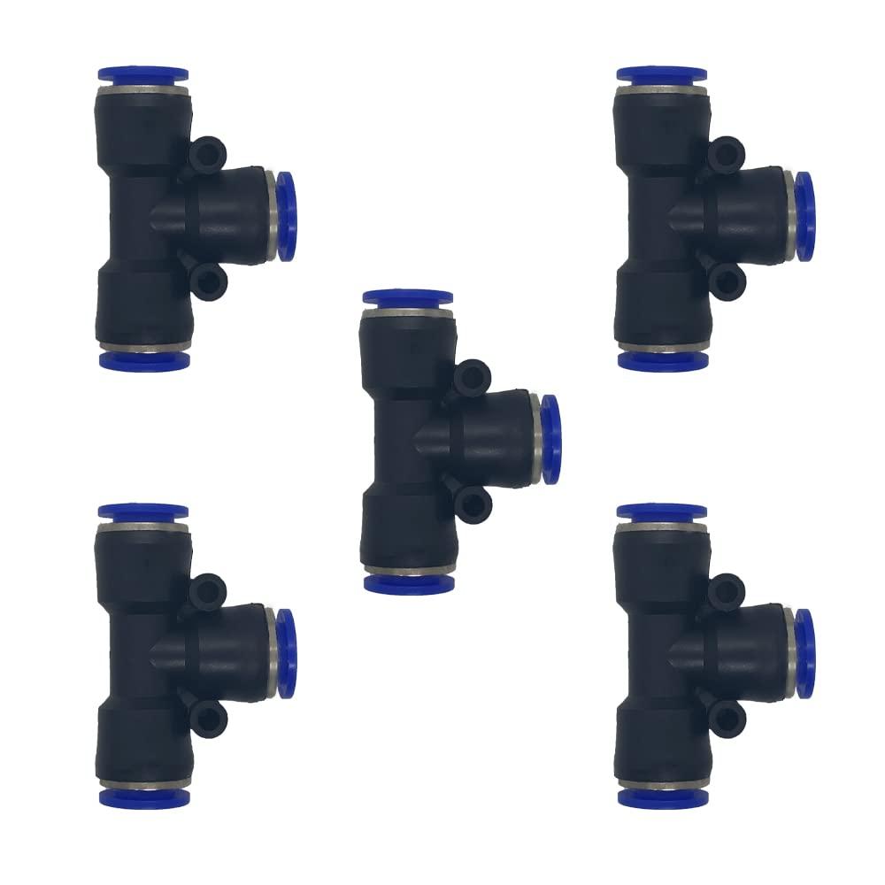 5 Pcs 10mm x 10mm x 10mm Pneumatic T Shaped 3 Way Tube Reducer Connector,Quick Push to Connect