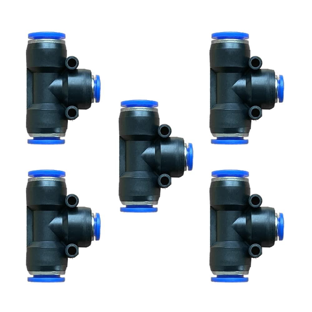 5 Pcs 12mm x 8mm x 12mm Pneumatic T Shaped 3 Way Tube Reducer Connector,Quick Push to Connect