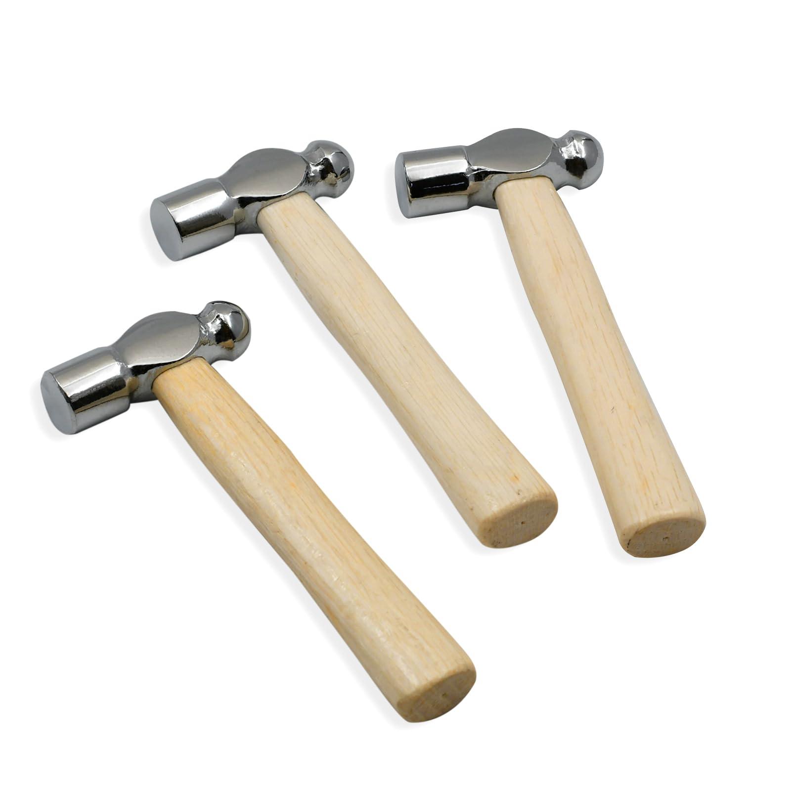 Zalaxt Mini Wooden Handle Round Head Hand Hammer,3 PCS Reinforced Ball Hammer,Mini Reinforced