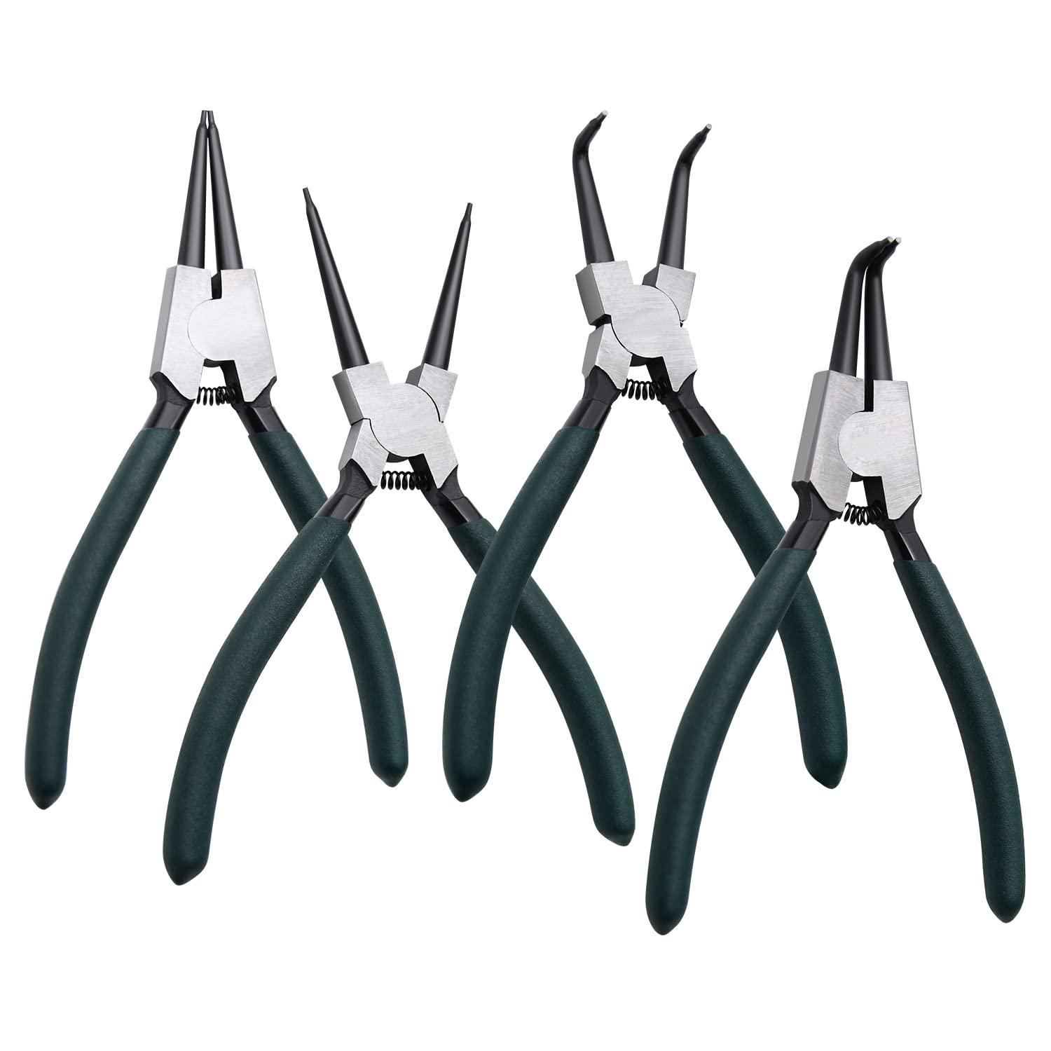 LFSEMINI Snap Ring Pliers Set, 4pcs 7" Internal/External Circlip Pliers Kit with Straight/Bent