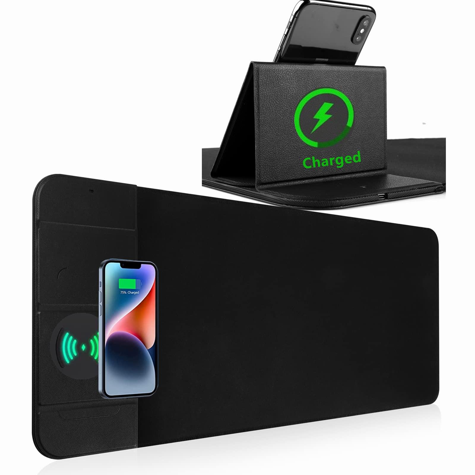 Wireless Charging Mouse Pad with Phone Holder Gaming Mousepad Desk Mat 15W Qi Fast Charging