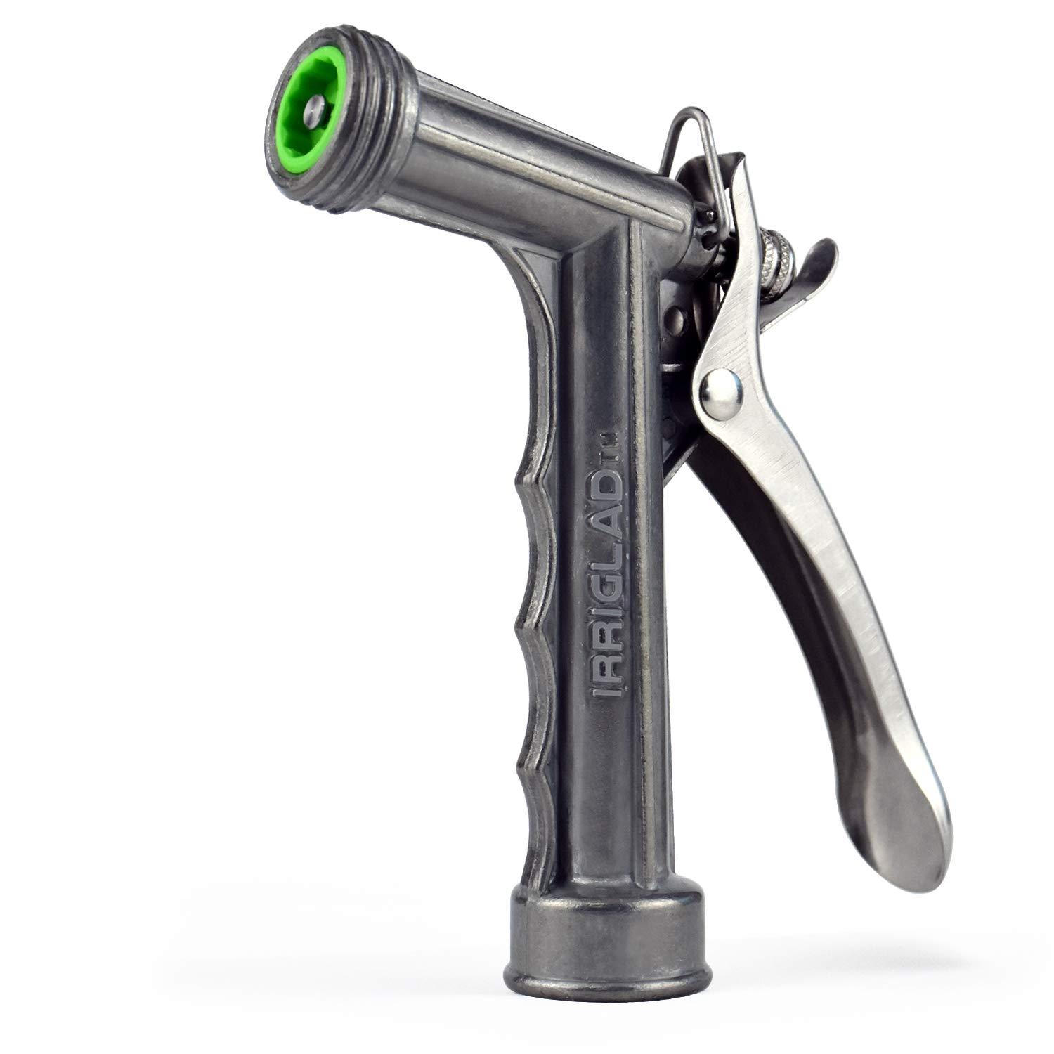 IRRIGLAD Hose Nozzles 2 Pack with More Durable 304 Stainless Steel Flexible Grey Pistol Water