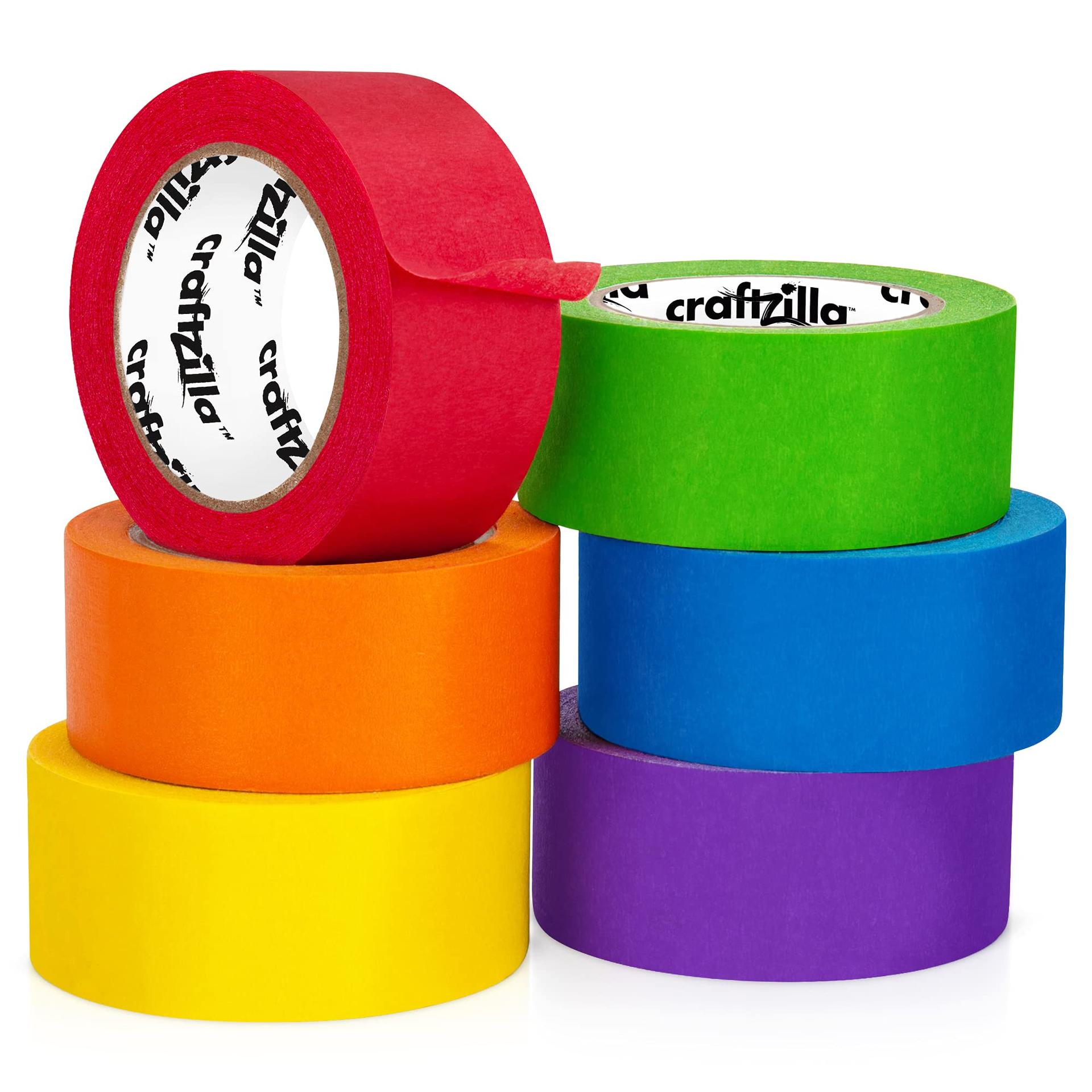Craftzilla Colored Masking Tape - 6 Roll Multi Pack - 10 Yards x 1 Inch Each Colorful Craft