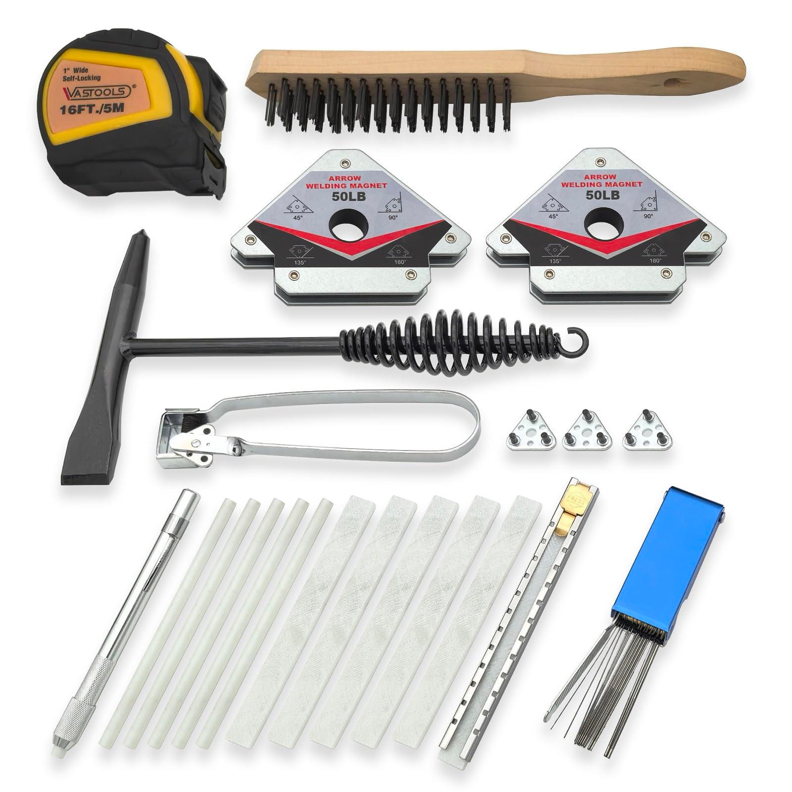 VASTOOLS Welding Accessories,22pc,Chipping Hammer, Welding Soapstone Holder,16'x 1"Tape
