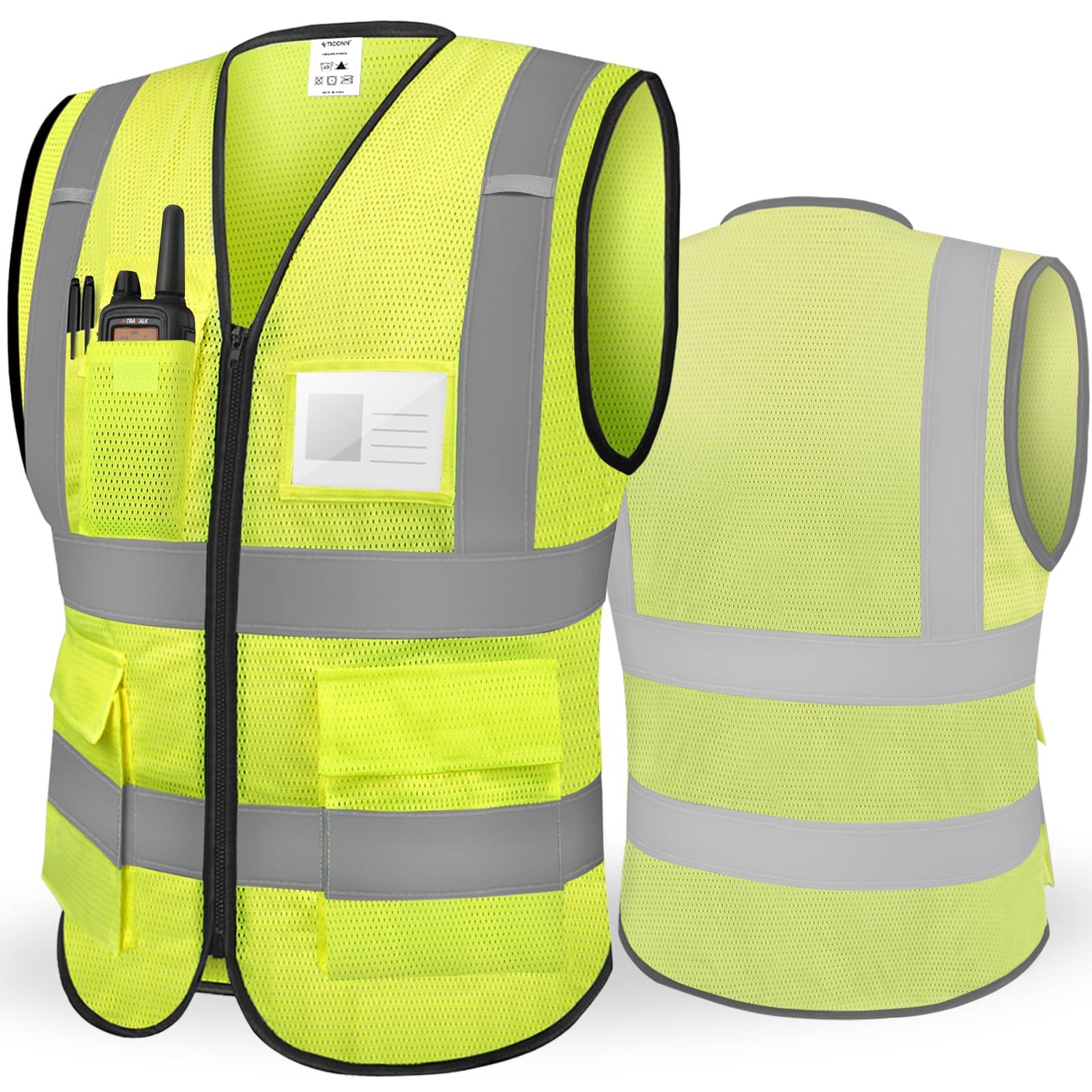 TICONN Reflective Safety Vest High Visibility Class II Mesh Vest for Women and Men Meets ANSI