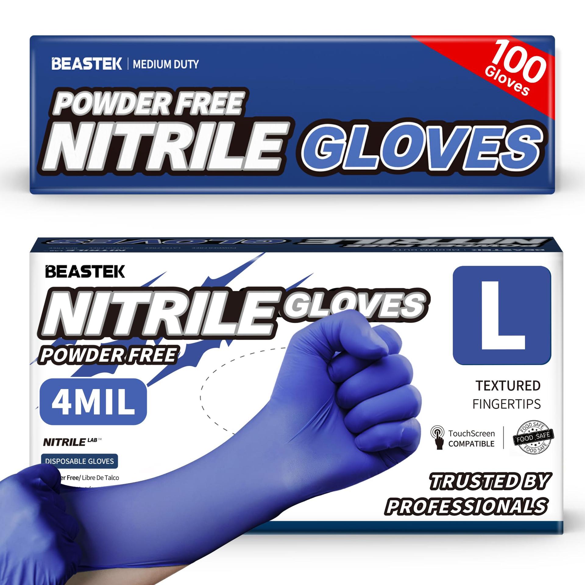 Beastek Nitrile Exam Gloves, 4.0 Mil 100 Pcs, Powder-Free Latex-Free Medical Cooking Food-Safe