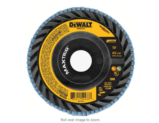 DEWALT Flap Disc: Type 27, 4-1/2" x 7/8", Zirconia Alumina, 80 Grit, Plastic Bk, High Density