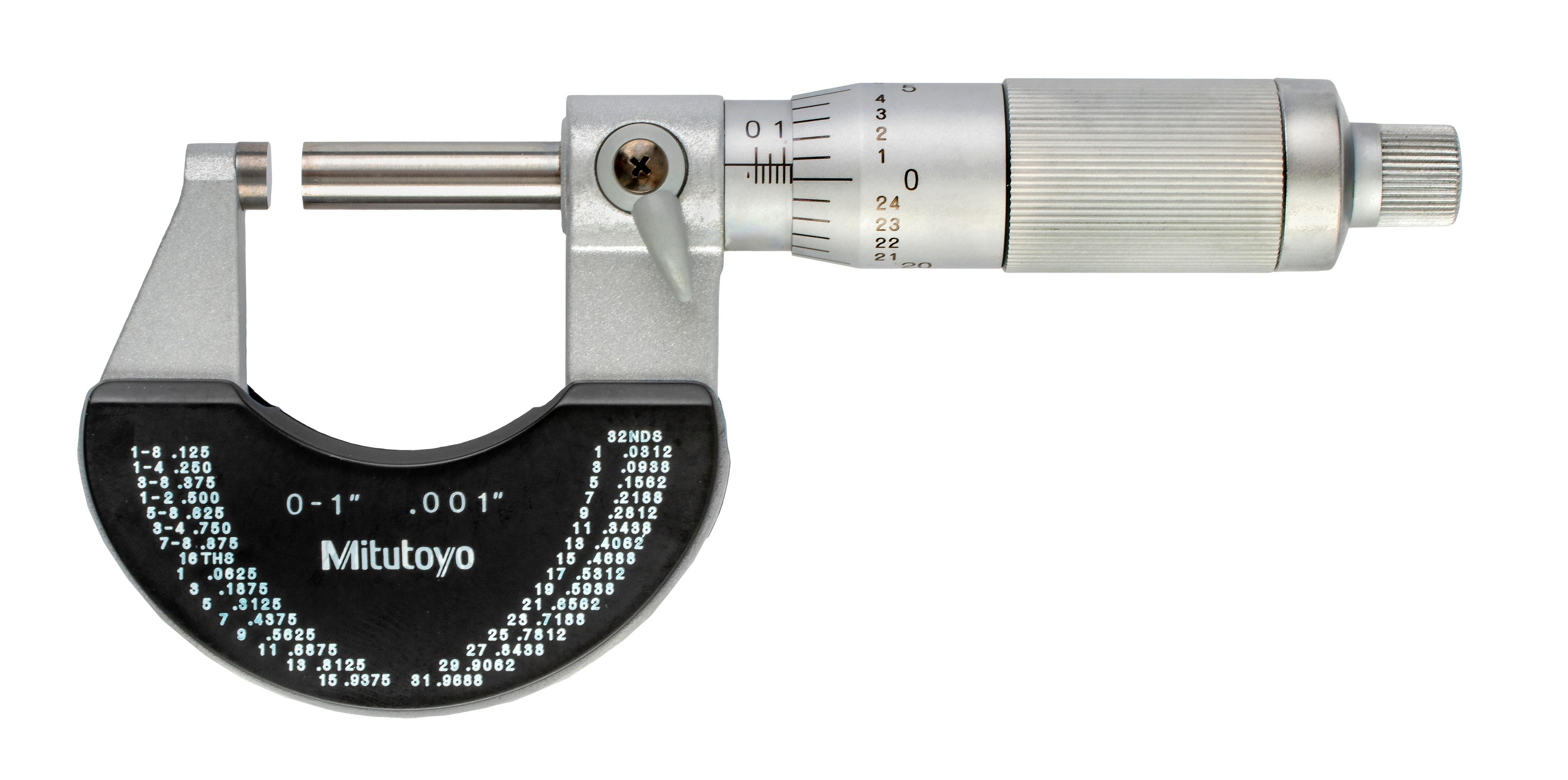 Mitutoyo, 102-325, Outside micrometer, 0-1 In, 0.001 In Mechanical Outside Micrometer, Friction Thimble
