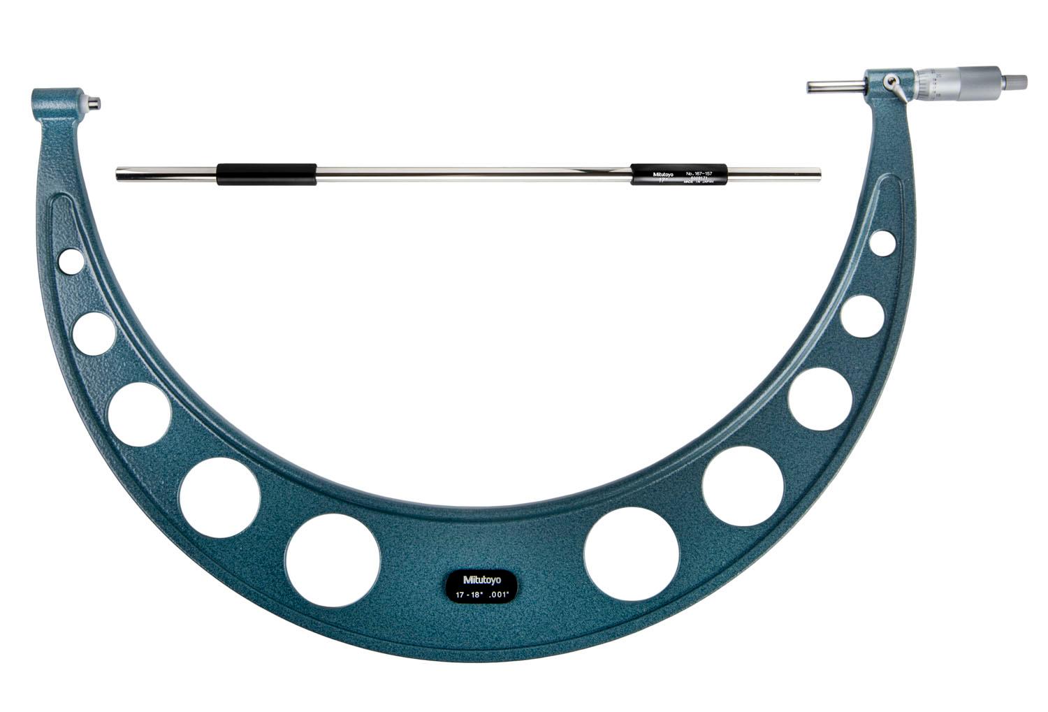 Mitutoyo, 103-194, 17-18 In,  .001 In Mechanical Outside Micrometer, Hammertone Baked Enamel, Ratchet Stop, With Standard