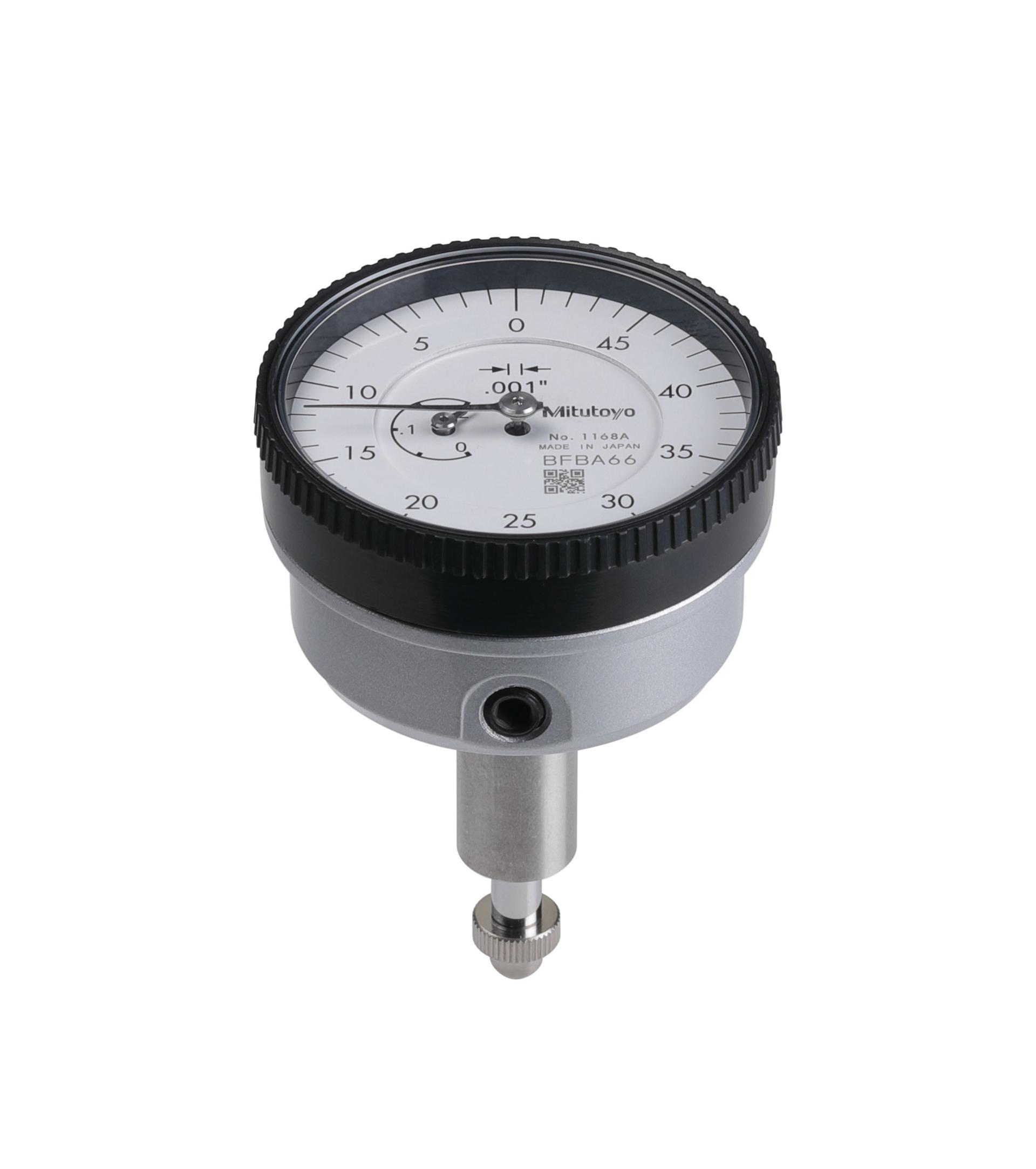 Mitutoyo, 1168A, .001 In, .2 In/(.05 In per rev) Back Plunger Dial Indicator, 50-0, 3/8 In stem, Series 1
