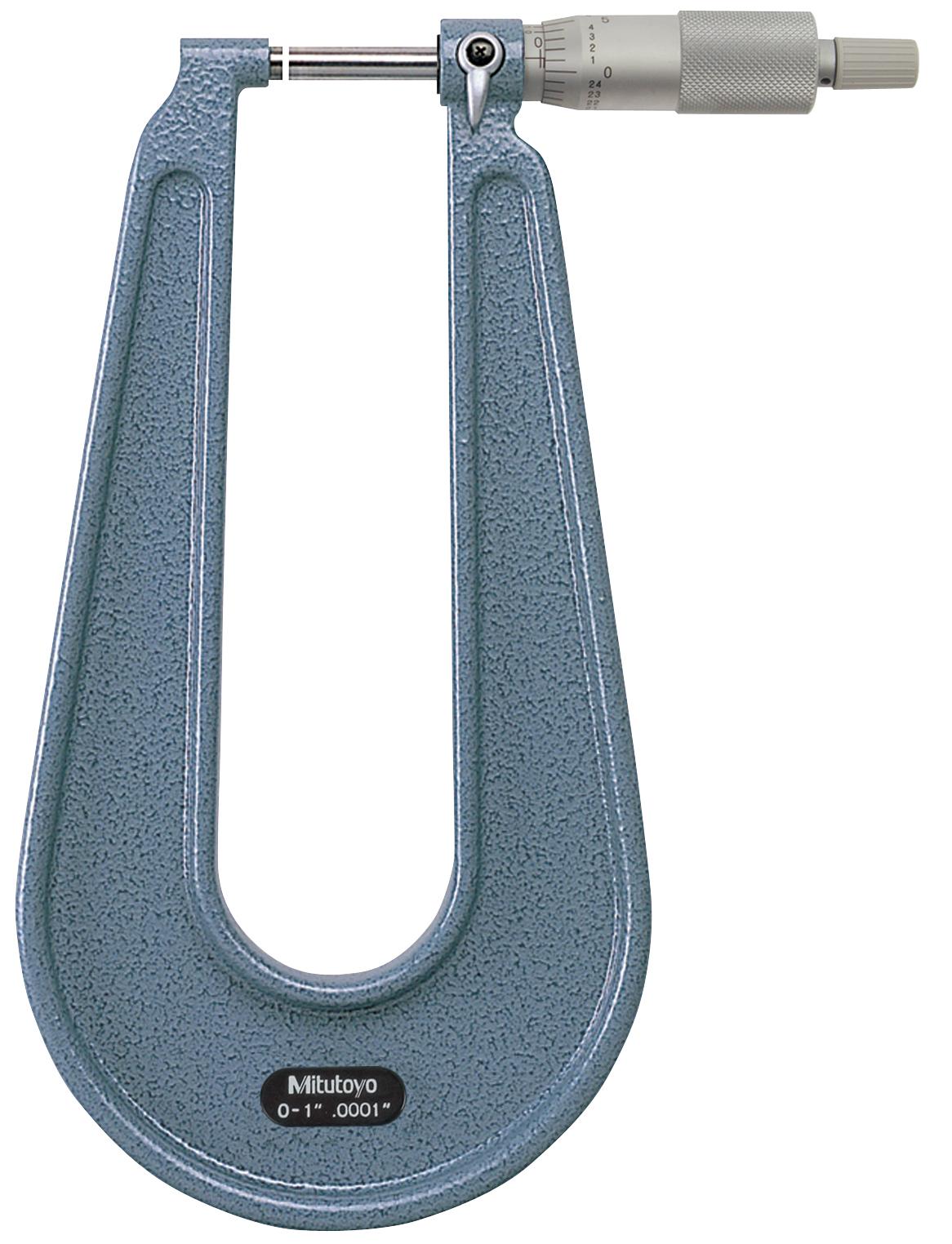 Mitutoyo, 118-129,  0-1 In, .0001 In 6.3 In Mechanical Deep Throat Micrometer, Ratchet Stop