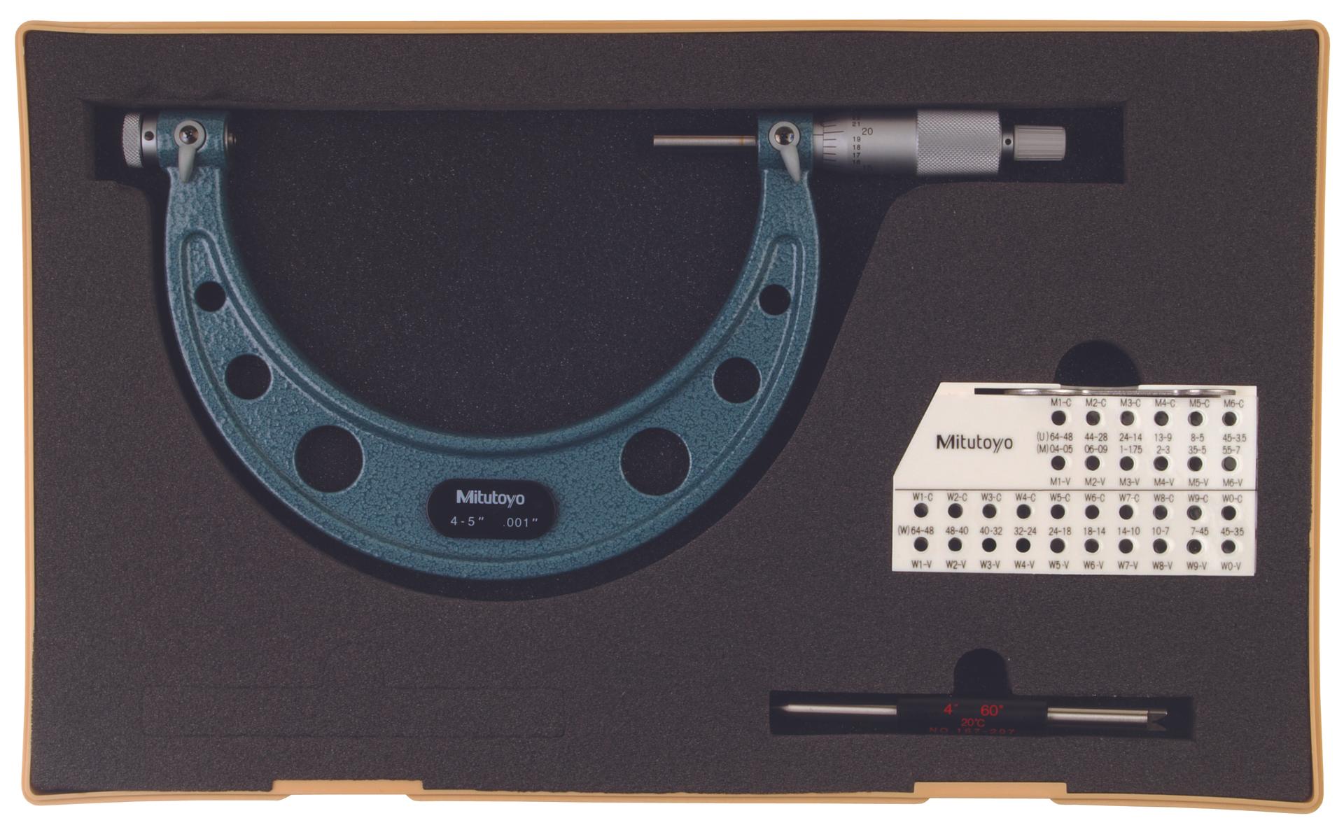 Mitutoyo, 126-141, 4-5 In, .001 In, Mechanical Screw Thread Micrometer, Ratchet Stop, Optional Anvils Available