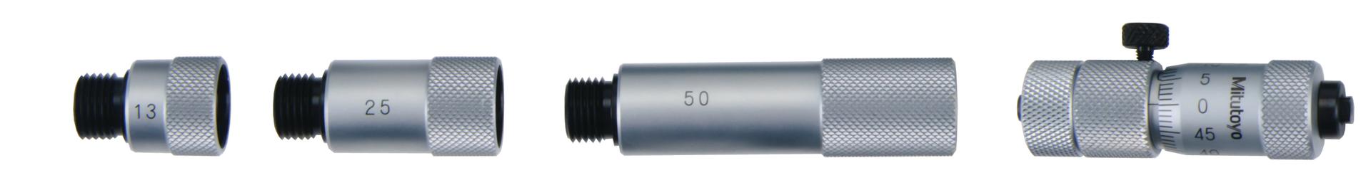 Mitutoyo, 137-201, Extension rods 13mm,25mm,50mm for Tubular inside micrometer, 50-150mm Range, 13mm travel of micrometer head