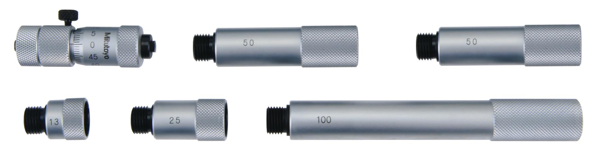 Mitutoyo, 137-202, Extension rods 13mm,25mm,50mm(2pcs.), 100mm for Tubular inside micrometer, 50-300mm Range, 13mm travel of micrometer head