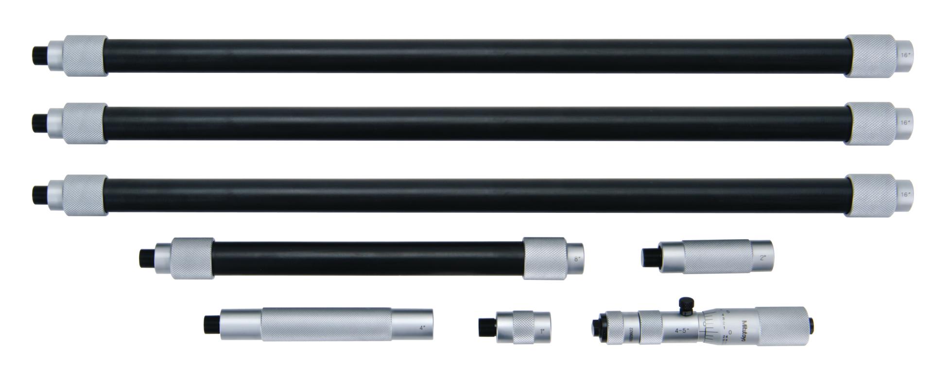 Mitutoyo, 139-181, Mechanical Extension Rod Type Inside Micrometer, Extension Rods (1 In, 2 In, 4 In, 8 In, 16 In(3) 4-68 In, .001 Inches 