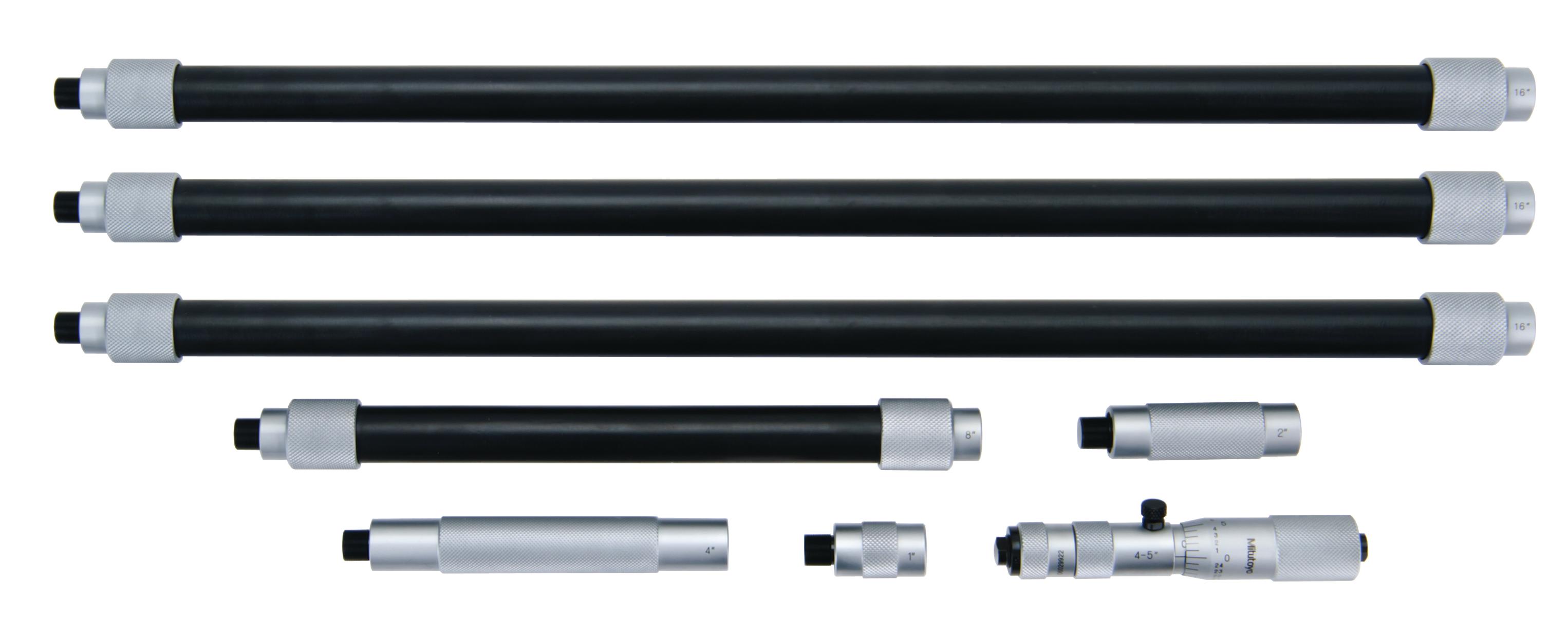 Mitutoyo, 139-181, Mechanical Extension Rod Type Inside Micrometer, Extension Rods (1 In, 2 In, 4 In, 8 In, 16 In(3) 4-68 In, .001 Inches 