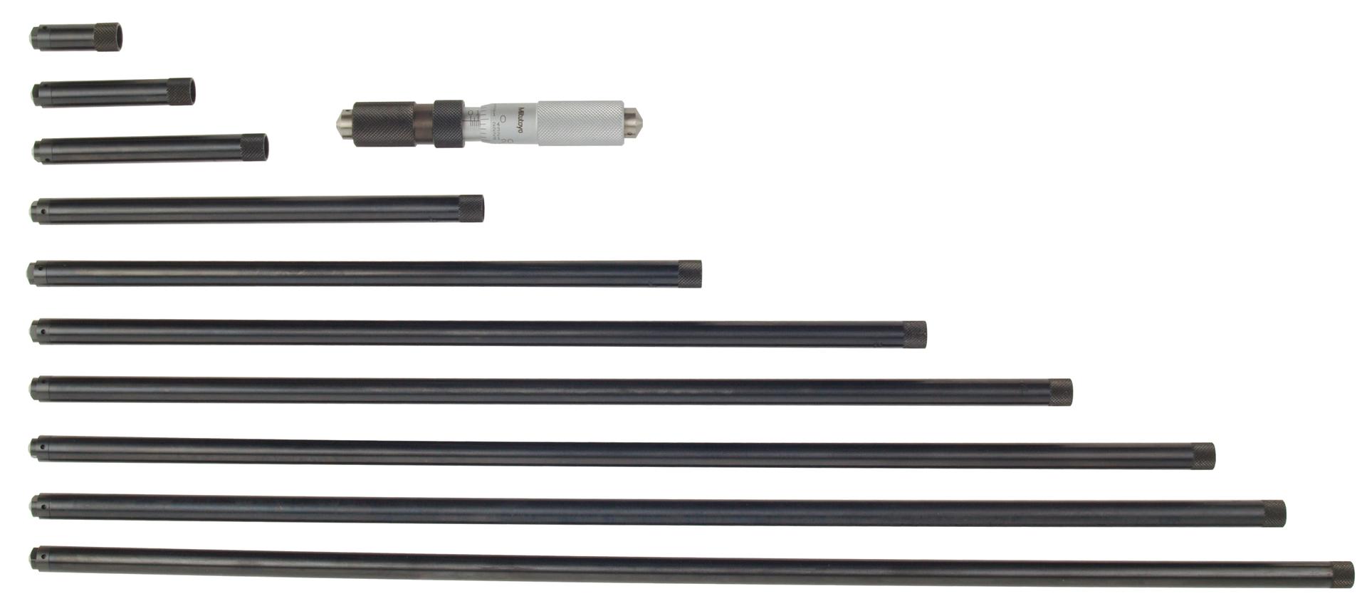 Mitutoyo, 139-202, Mechanical Extension Rod Type Inside Micrometer, Extension Rods (1 In, 2 In, 3 In, 6 In, 9 In, 12 In, 14 In, 16 In, 17 In, 19 In) 4-40 In, .001 In