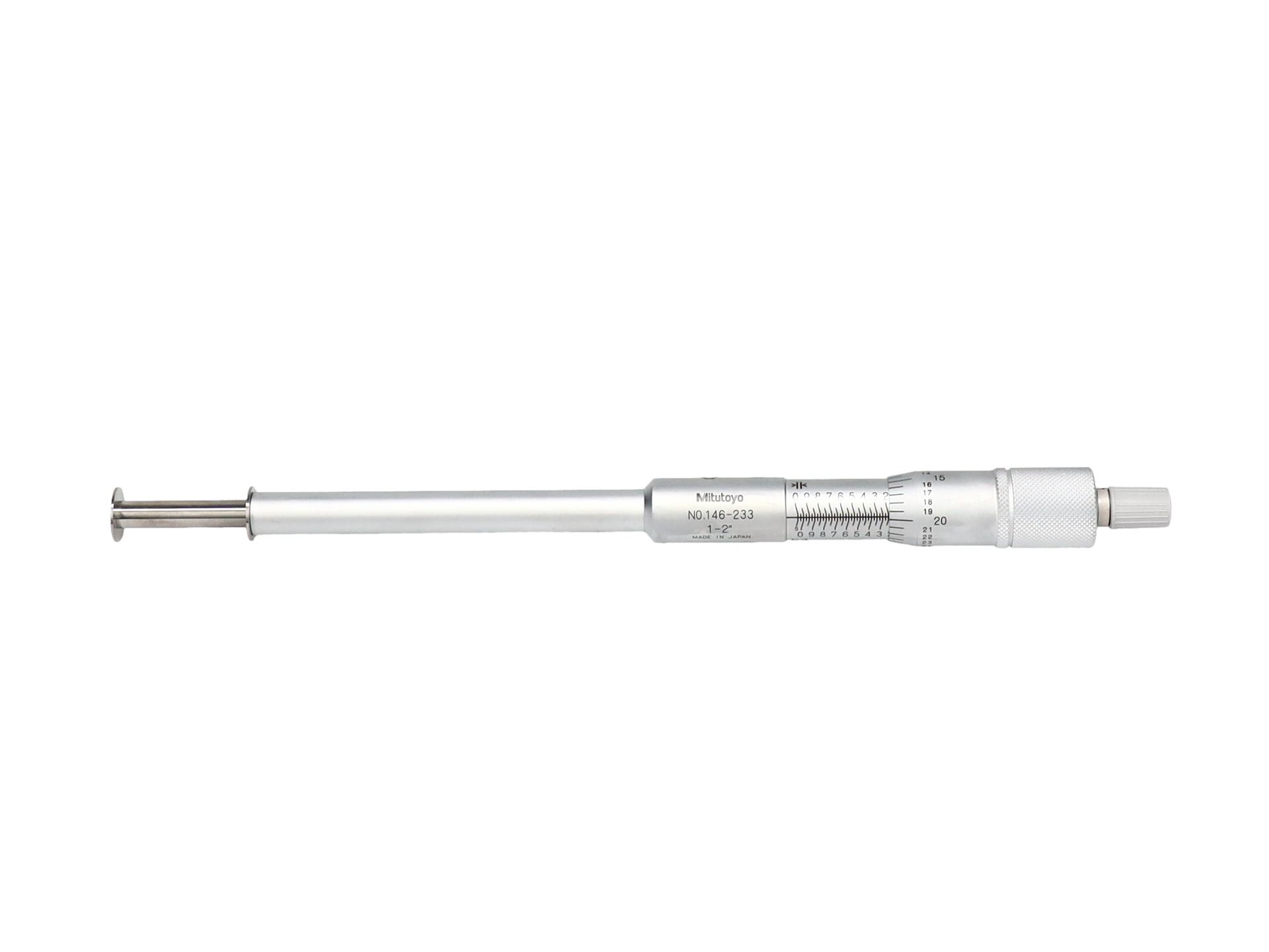 Mitutoyo, 146-233, Mechanical Groove Micrometer, .5 In Diameter Flange, rotating spindle,  1-2 In(OD)/1.055-2.05 In(ID), .001 Inch