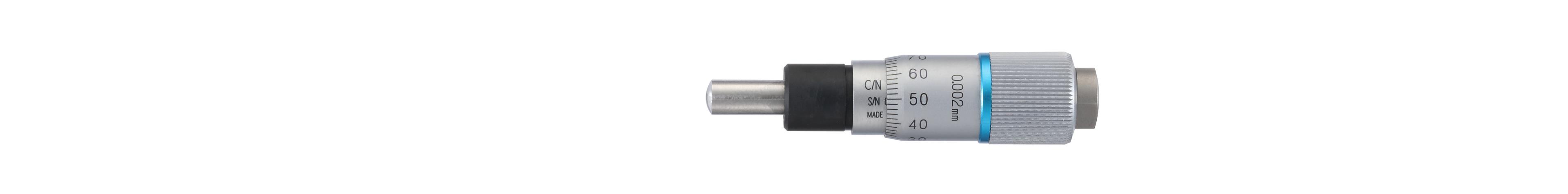 Mitutoyo, 148-142-10, Micrometer Head, fine spindle feeding of 0.1mm/rev, 0-6.5mm range, 2um accuracy, 9.5mm stem diameter, clamp nut stem, spherical (SR4)