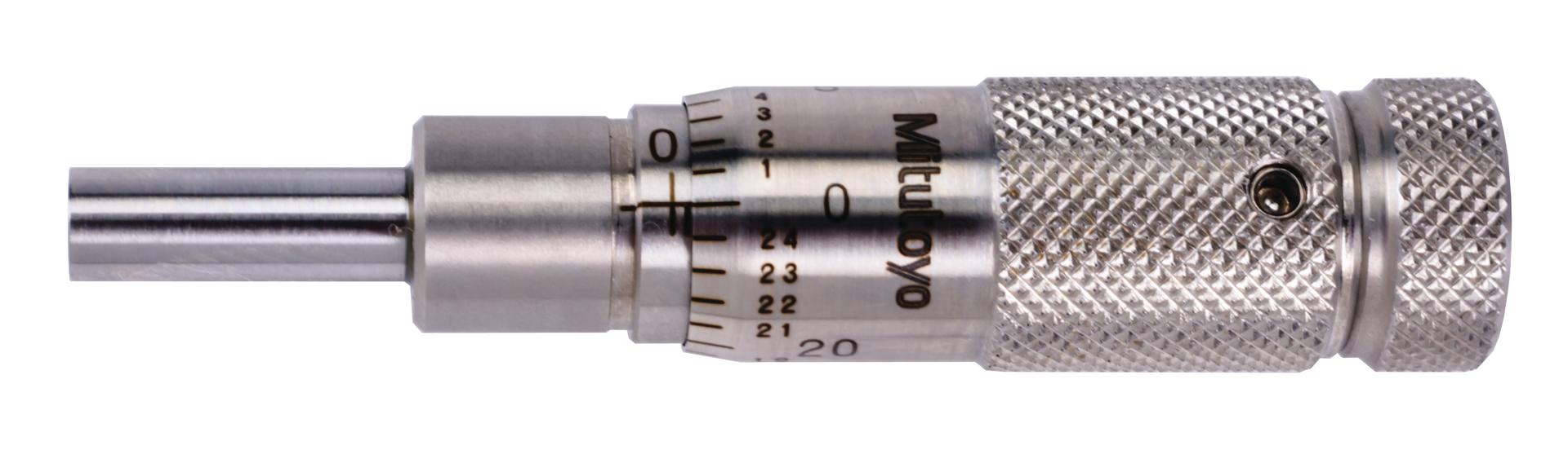 Mitutoyo, 148-511, Micrometer Head, common type in small size with zero-adjustable thimble, 0-.5 inch range, .0001 inch accuracy, .375 inch stem diameter, plain stem, flat spindle face, stainless steel throughout