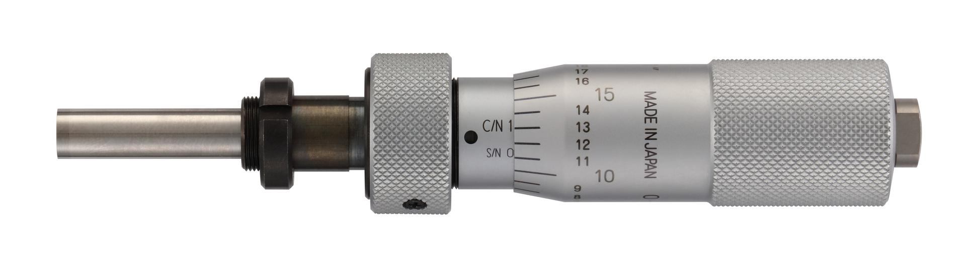 Mitutoyo, 150-218-10, Mic Head, 0-1", .001", Flat Carbide, w/Clamp Nut, .375", Spindle Lock, w/o Rachet Stop