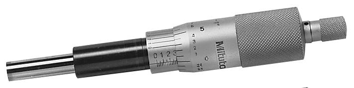 Mitutoyo, 151-238, Micrometer Head, common type In middle size with 8mm diameter spindle, 1inch range, .0001in accuracy, .5 inches steam diameter, with plain stem, flat carbide tip spindle, with Vernier .0001 inches