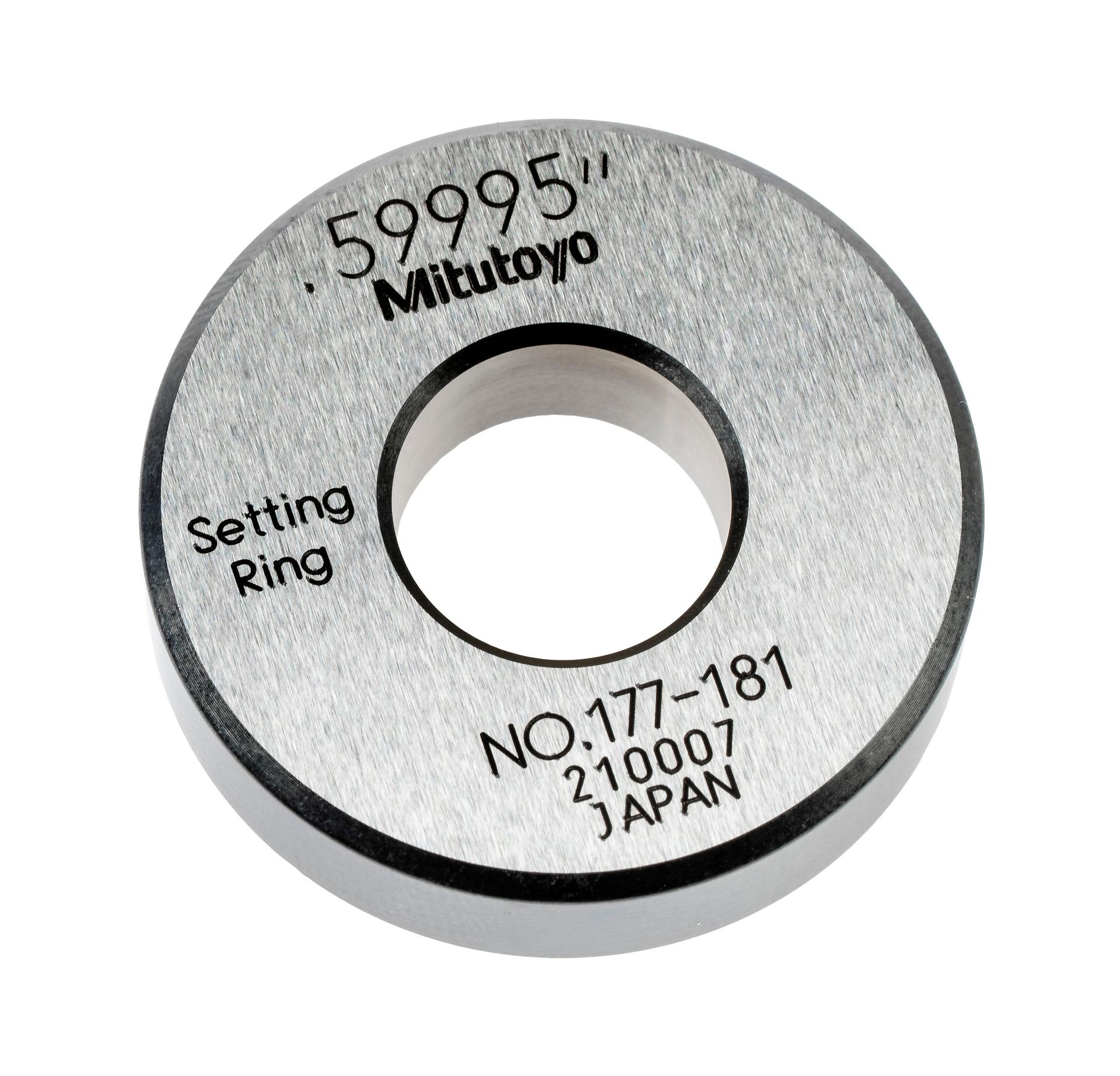 Mitutoyo, 177-181, Setting ring, for inside micrometers, holtest/dial bore gages, .6in nominal diameter, 32mm diameter, 10mm T, Type A, 1.8mm distance from side face H, 6.4mm size of warranted cal surface K