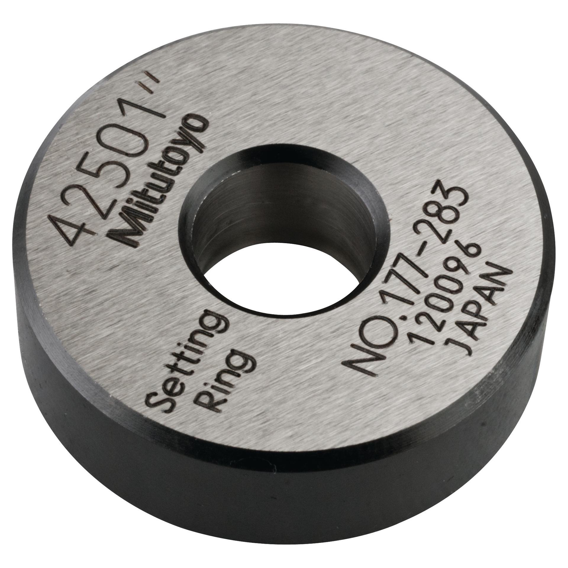 Mitutoyo, 177-283, Setting ring, for inside micrometers, holtest/dial bore gages, .425in nominal diameter, 32mm diameter, 10mm T, Type A, 1.8mm distance from side face H, 6.4mm size of warranted cal surface K