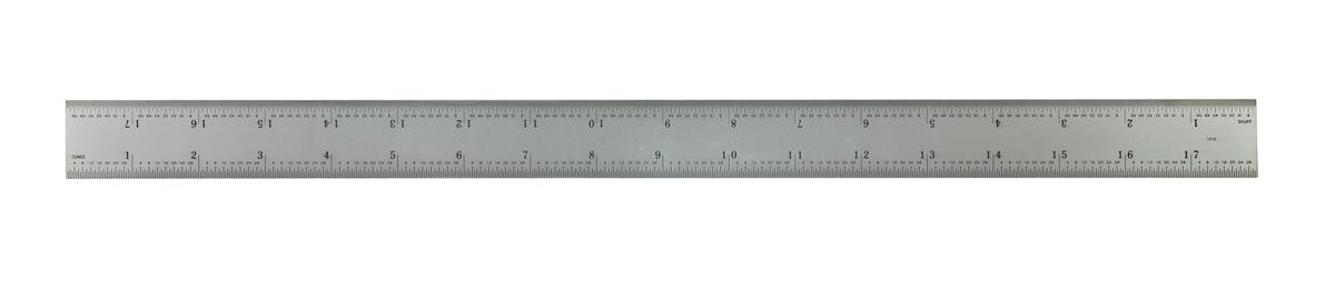 Mitutoyo, 182-143, 18 In, 5R Steel Rule, 1  3/16 In  Wide, Rigid, Satin Chrome Finish Tempered Stainless Steel, (1/32, 1/64, 1/10, 1/100)
