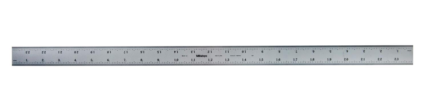 Mitutoyo, 182-162, 24 In, 16R Steel Rule, 1  3/16 In  Wide, Rigid, Satin Chrome Finish Tempered Stainless Steel, (1/32, 1/64, 1/50, 1/100)