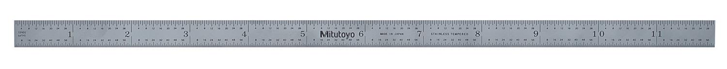Mitutoyo, 182-221, 12 In, 4R Steel Rule, 1/2 In  Wide, Flexible, Satin Chrome Finish Tempered Stainless Steel, (1/8, 1/16, 1/32, 1/64)
