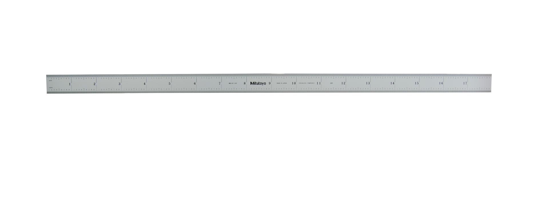 Mitutoyo, 182-242, 18 In, 5R Steel Rule, 3/4 In  Wide, Flexible, Satin Chrome Finish Tempered Stainless Steel, (1/32, 1/64, 1/10, 1/100)
