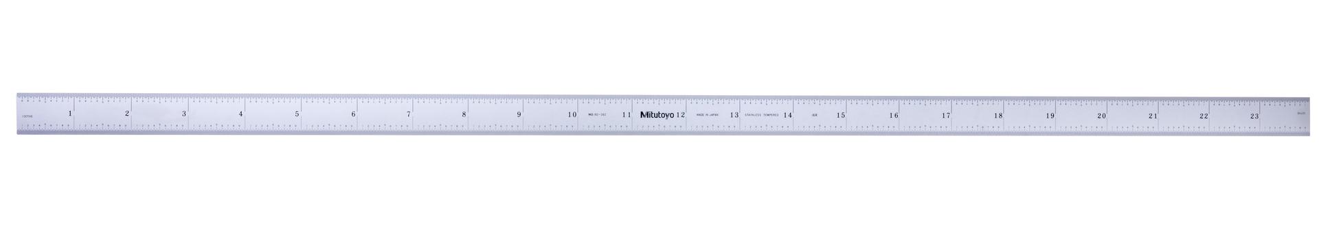 Mitutoyo, 182-262, Steel rule, 24 inch, 16R,  Flexible, Satin Chrome Finish Tempered Stainless Steel, (1/32, 1/64, 1/50, 1/100), width 3/4 inch