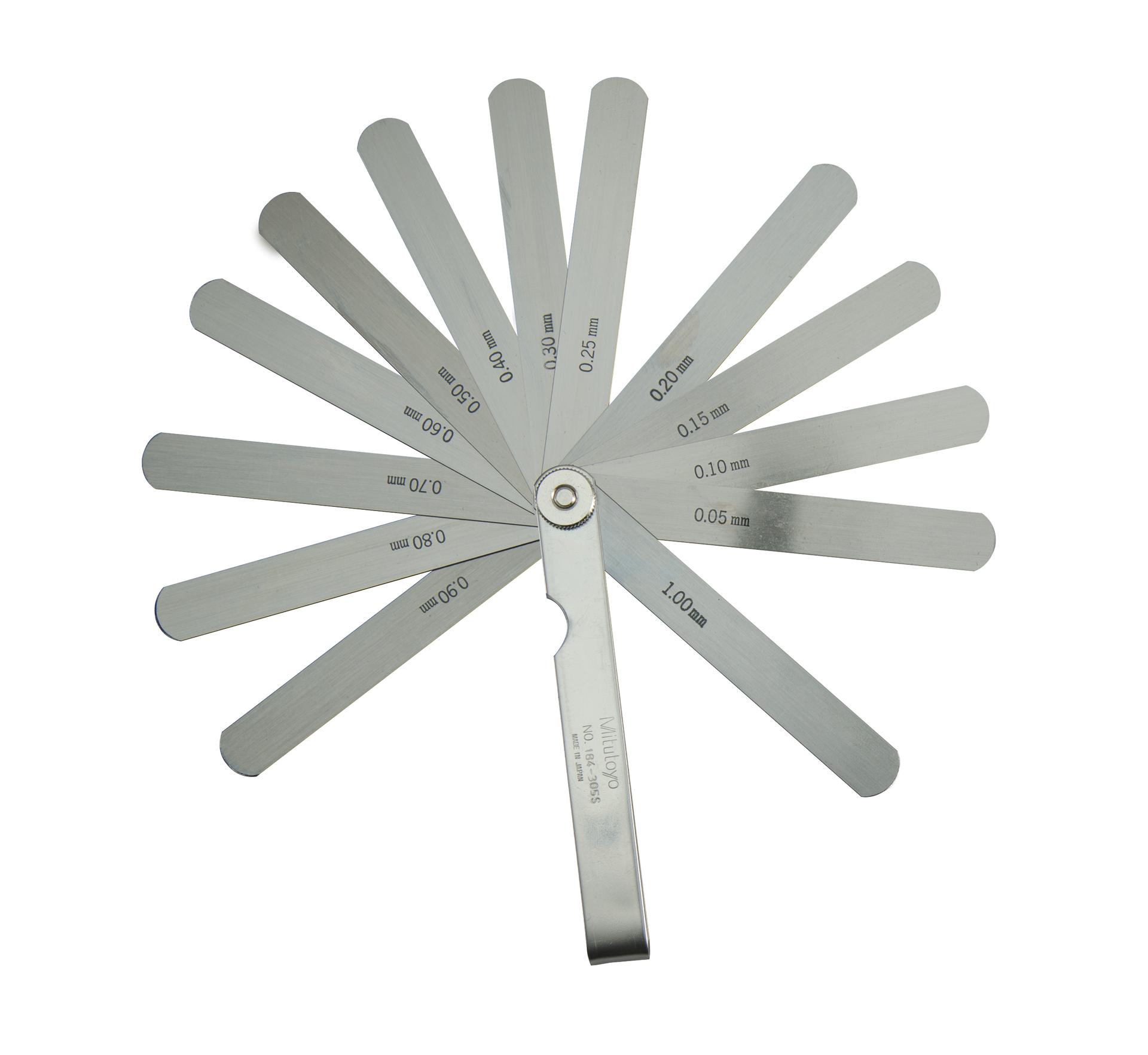 Mitutoyo, 184-305S, 0.05-1mm, 100mm Length, Thickness Gage Set, 13 Leaves (0.05-0.3mm by 0.05mm, 0.4-1mm by 0.15mm)