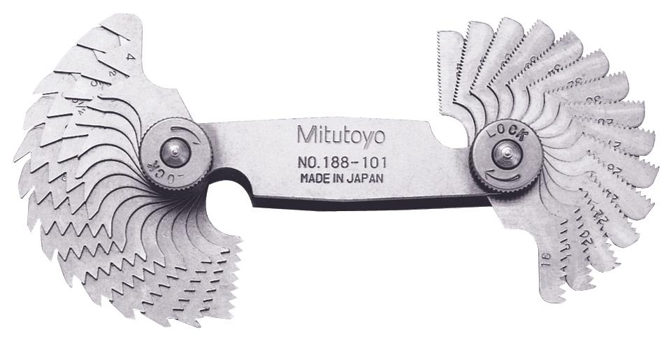 Mitutoyo, 188-101, 4-42 TPI, 55 Degrees, Screw Pitch Gage Set, 30 Leaves (4, 4.5, 5, 5.5, 6-11, 11.5, 12-16, 18, 20, 22, 24, 26, 27, 28, 30, 32, 34,
36, 38, 40, 42 TPI)