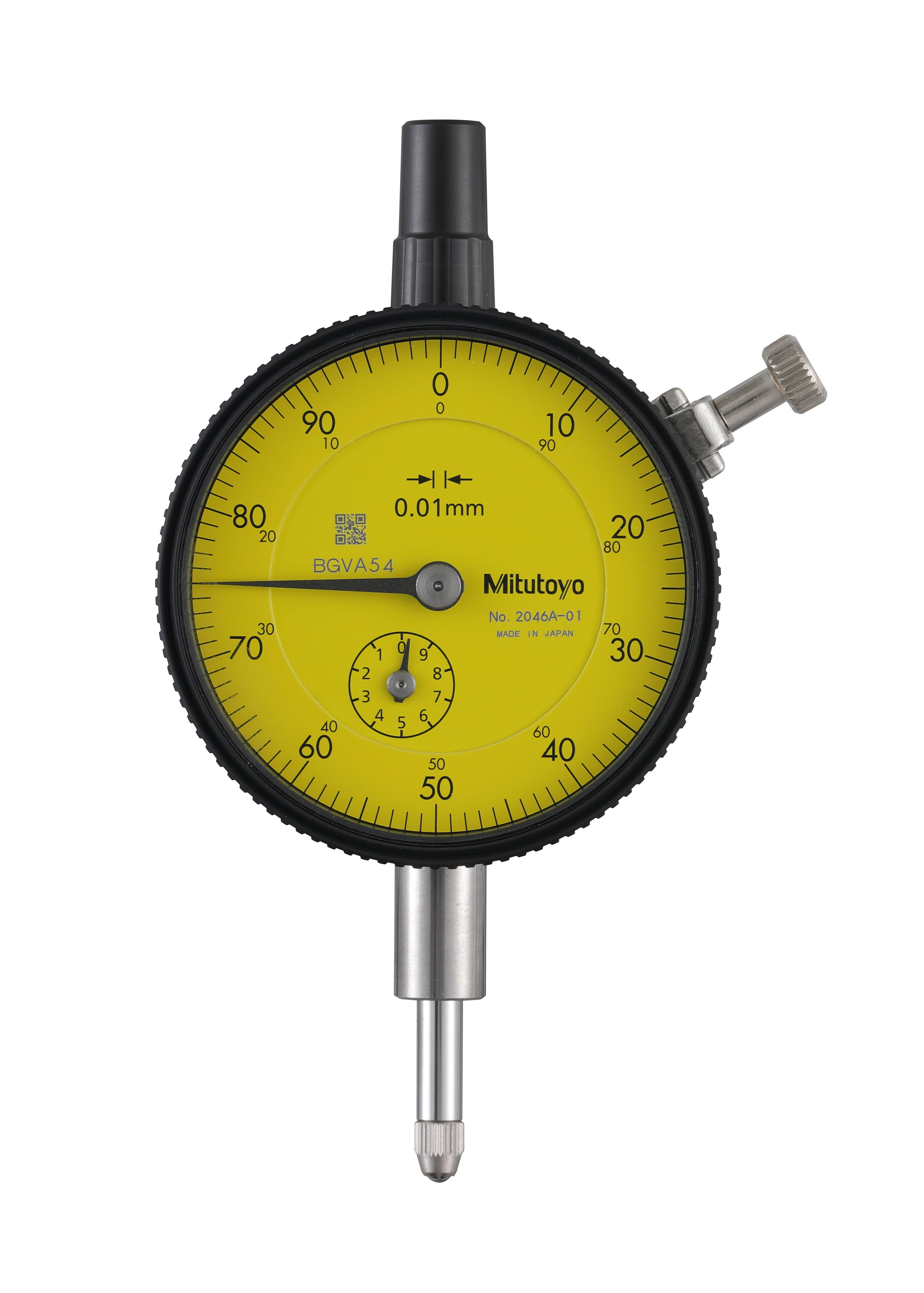 Mitutoyo, 2046A-01, 0.01mm, 10mm/(1mm per rev) Dial Indicator, 0-100, Lug Back, 3/8 In stem, Series 2