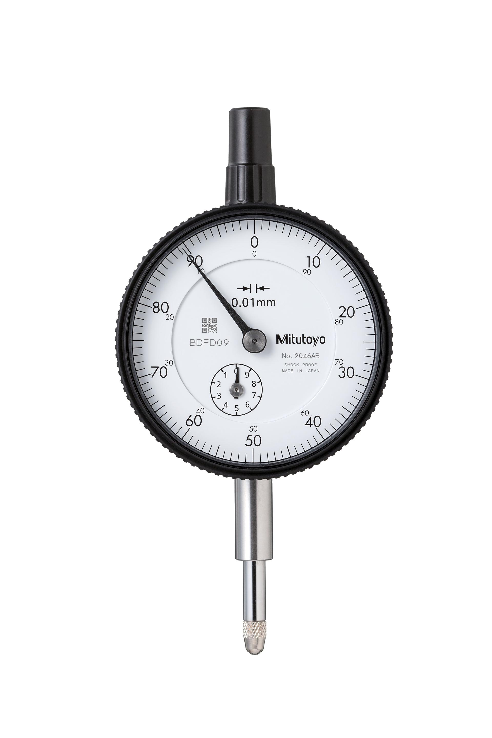 Mitutoyo, 2046AB, 0.01mm, 10mm/(1mm per rev) Dial Indicator, 0-100, Flat Back, 8mm stem, Series 2