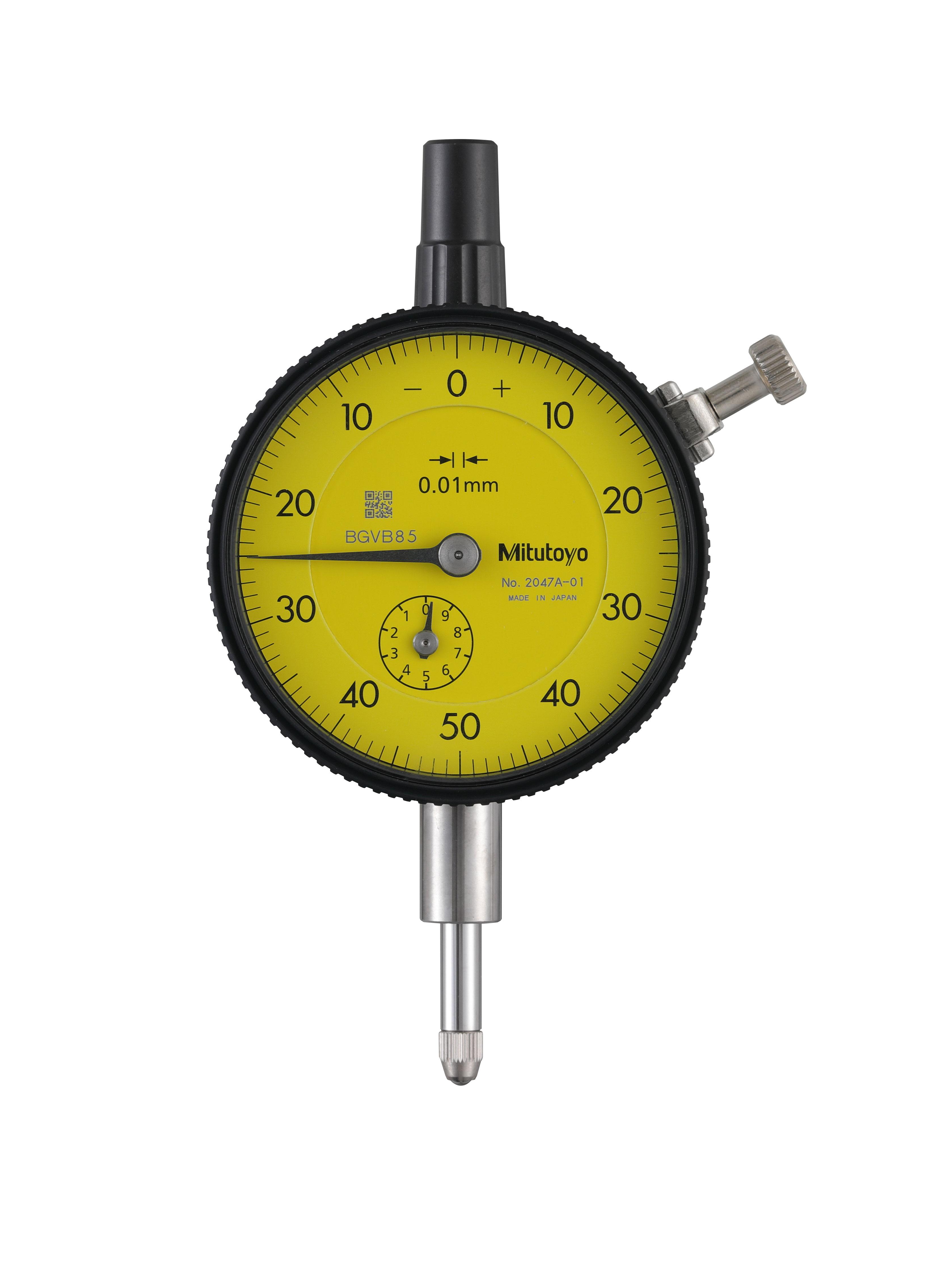Mitutoyo, 2047A-01, 0.01mm, 10mm/(1mm per rev) Dial Indicator, 0-50-0, Lug Back, 3/8 In stem, Series 2