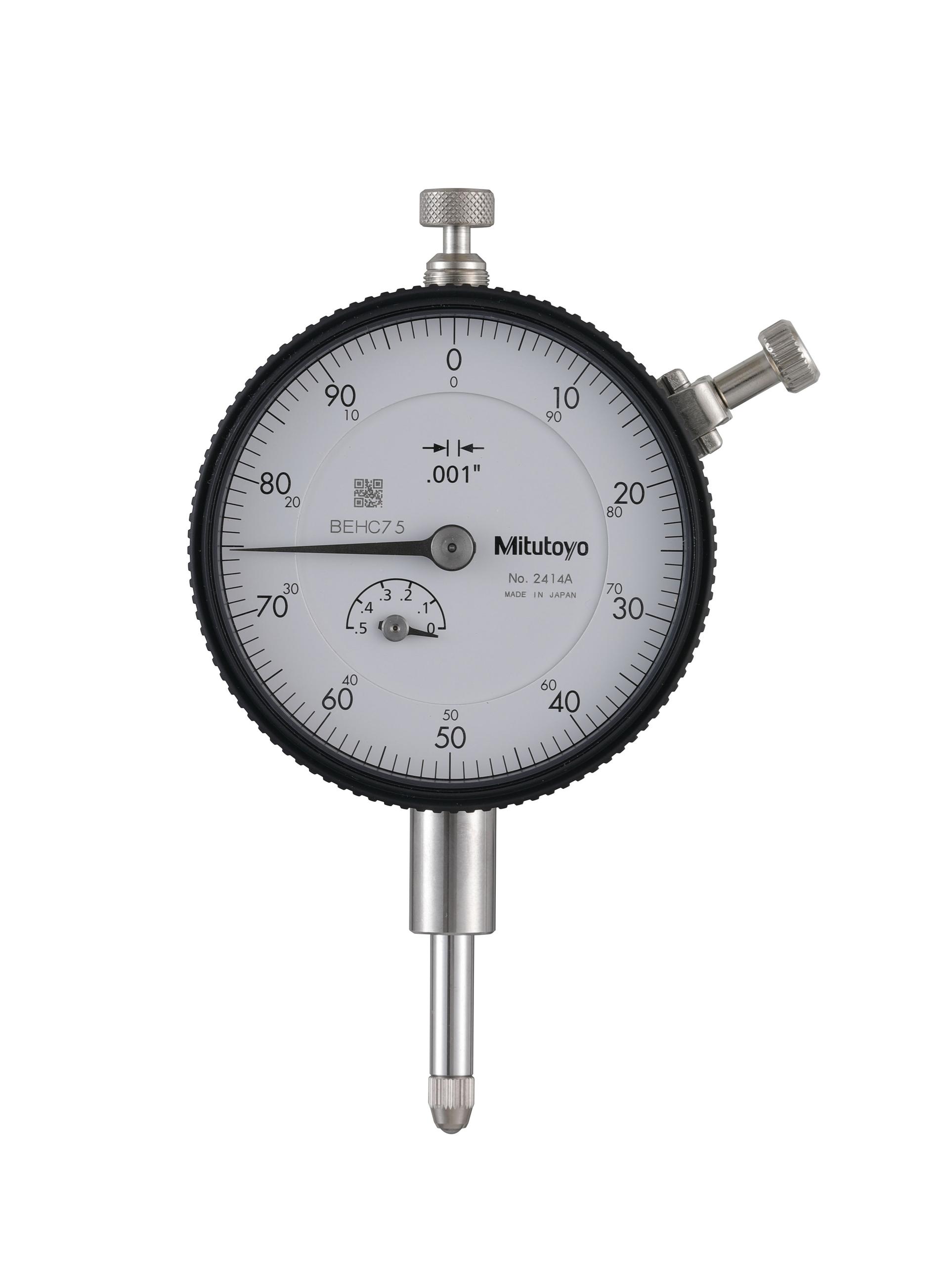 Mitutoyo, 2414A, .001 In, .5 In/(.1 In per rev), Dial Indicator, 0-100, Lug Back, 3/8 In stem, Series 2