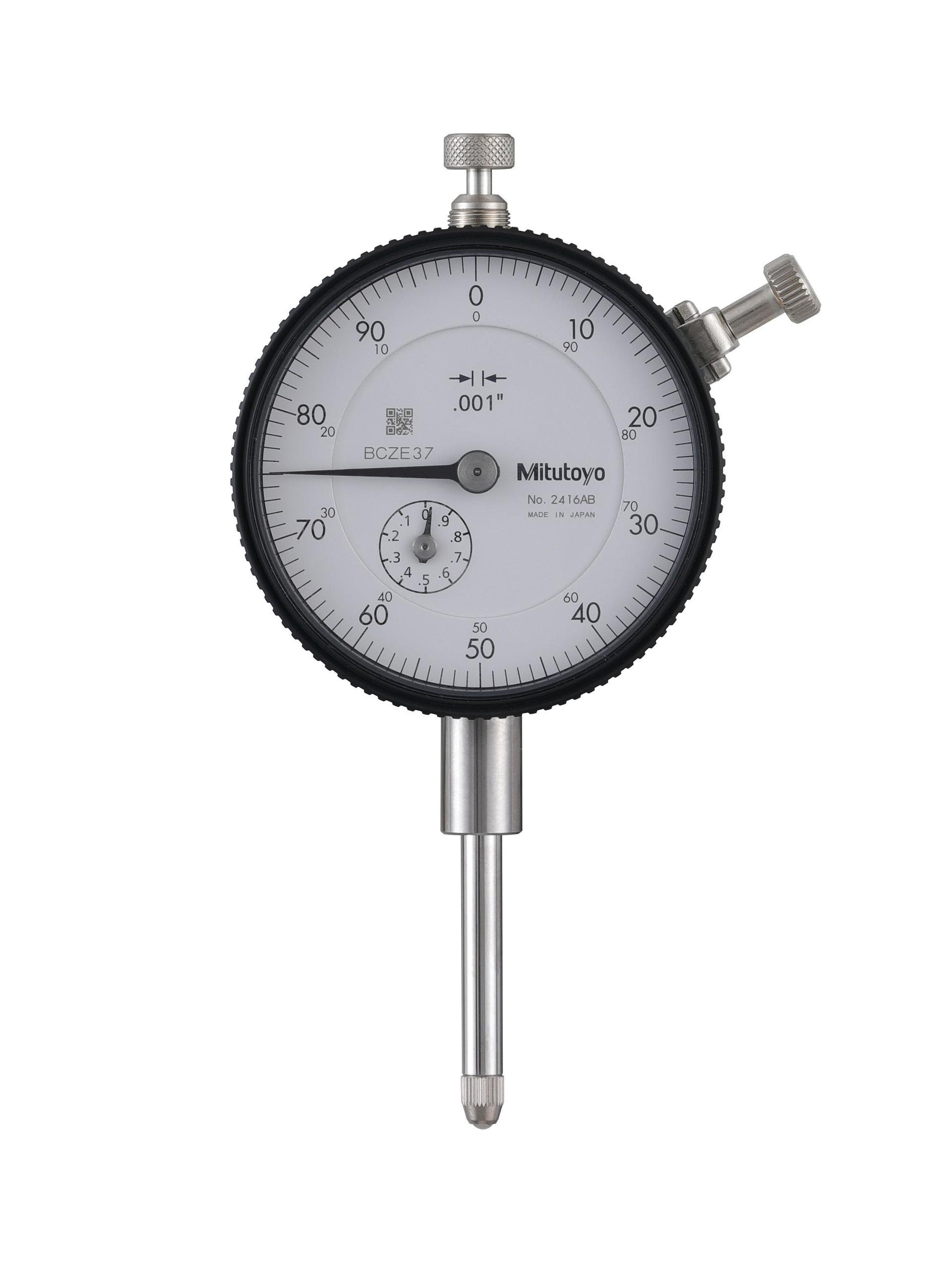 Mitutoyo, 2416A, .001 In, 1 In/(.1 In per rev), Dial Indicator, 0-100, Lug Back, 3/8 In stem, Series 2