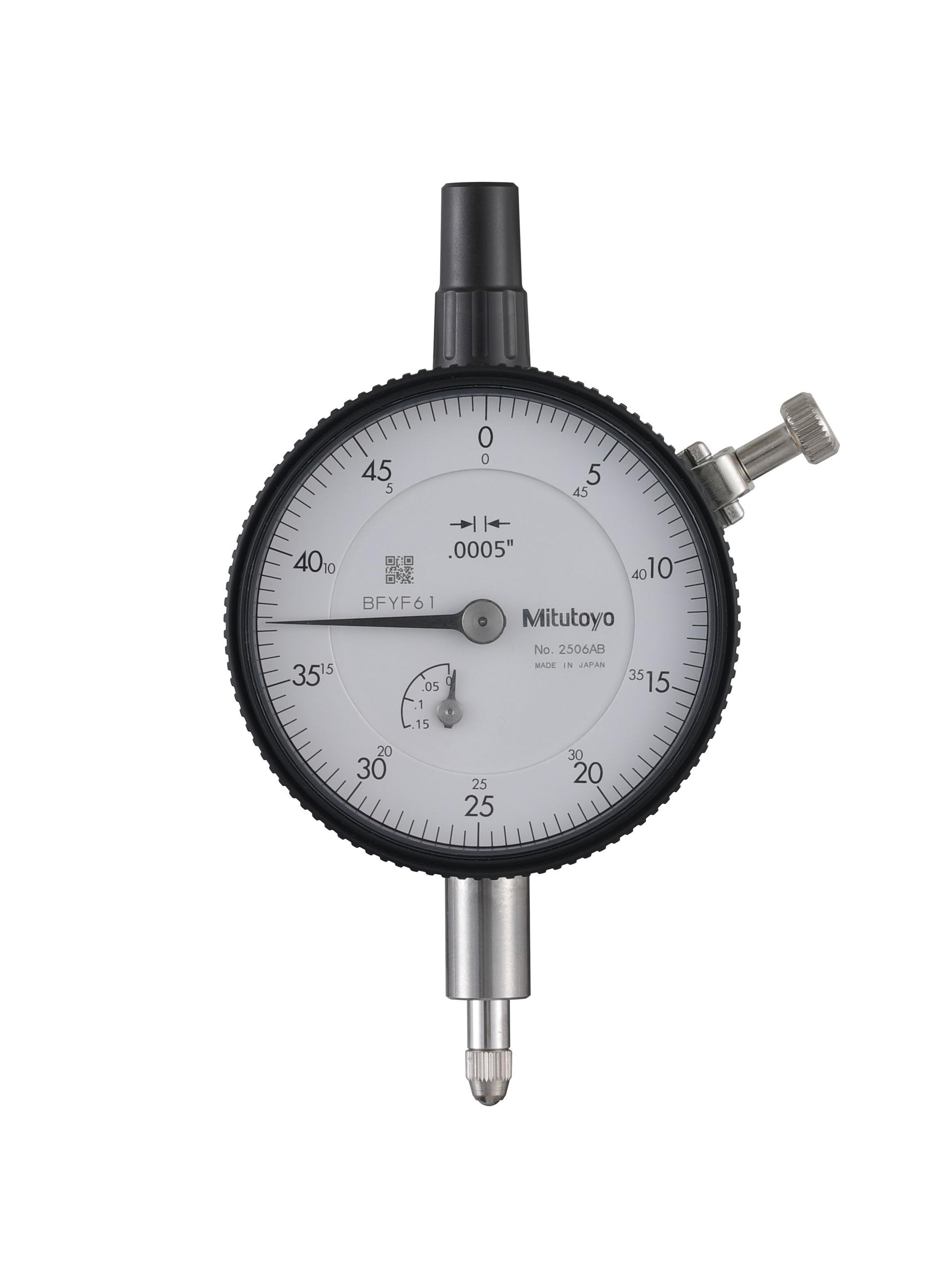 Mitutoyo, 2506AB, .0005 In, .125 In/(.05 In per rev), Dial Indicator, 0-50, Flat Back, 3/8 In stem, Series 2