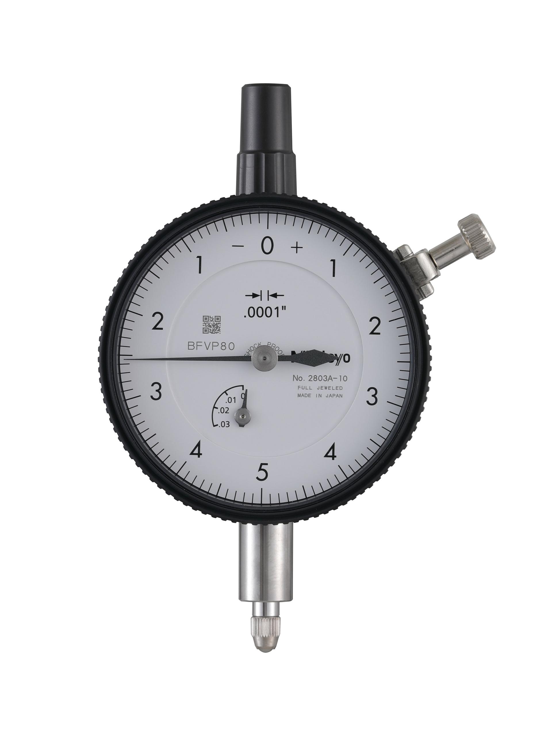 Mitutoyo, 2803A-10, .0001 In, .025 In/(.01 In per rev), Dial Indicator, 0-5-0, Lug Back, 3/8 In stem, Series 2, Shockproof, Jeweled