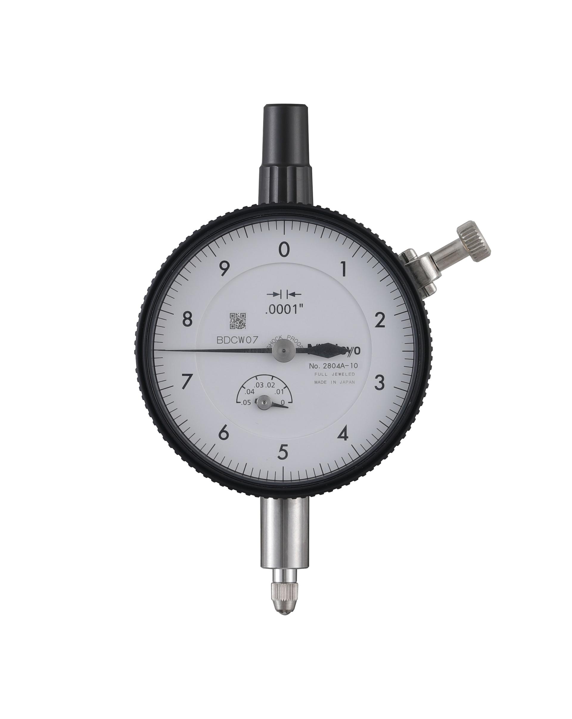 Mitutoyo, 2804A-10, .0001 In, .05 In/(.01 In per rev), Dial Indicator, 0-10, Lug Back, 3/8 In stem, Series 2, Shockproof, Jeweled